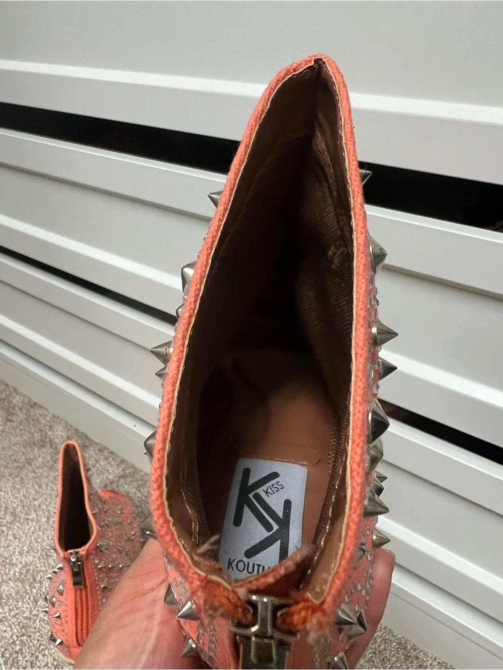 Orange Studded Peep-Toe Wedge Booties